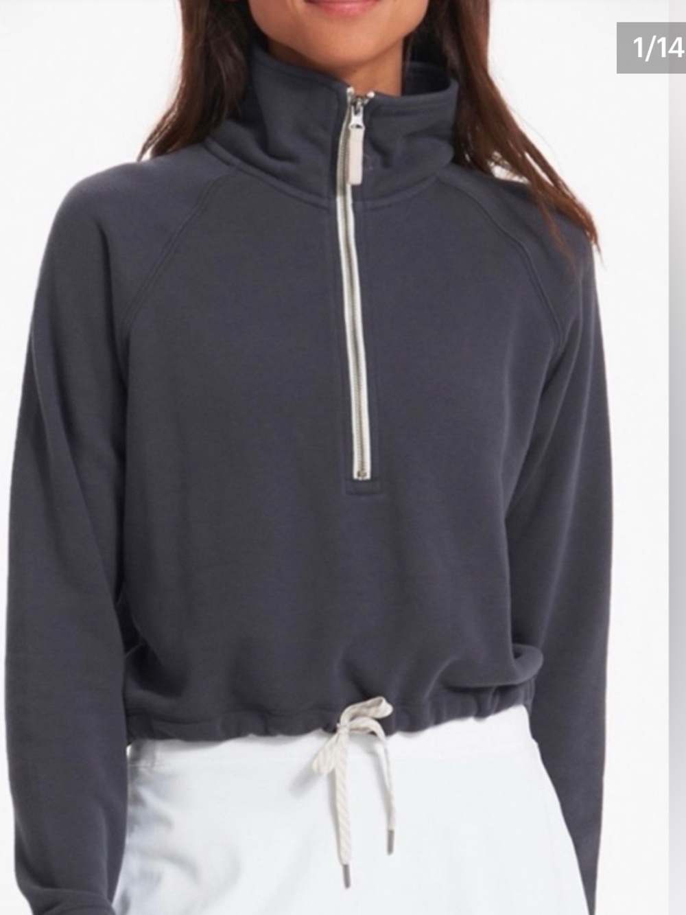 Vuori Dark Gray Half-Zip Cowl Pullover with Drawstring Hem